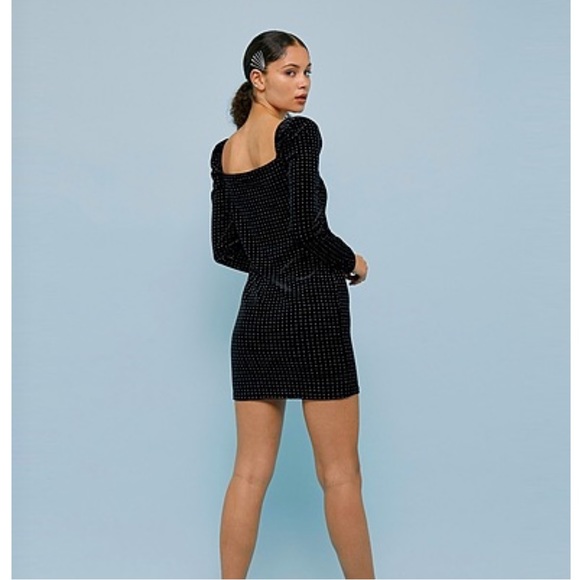 Black velvet sparkly long sleeve mini dress - Picture 4 of 6